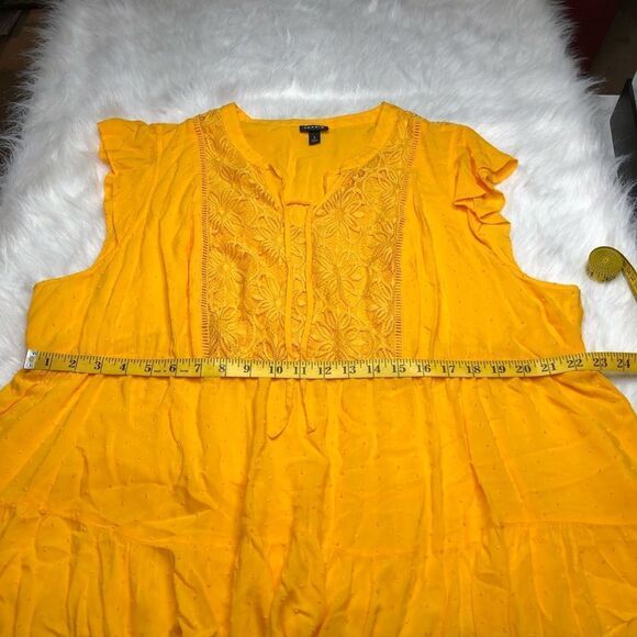 Torrid Women’s Yellow Cap Sleeve Swiss Dot Crochet Inset Tie-Front Top Size 4X - Picture 9 of 13